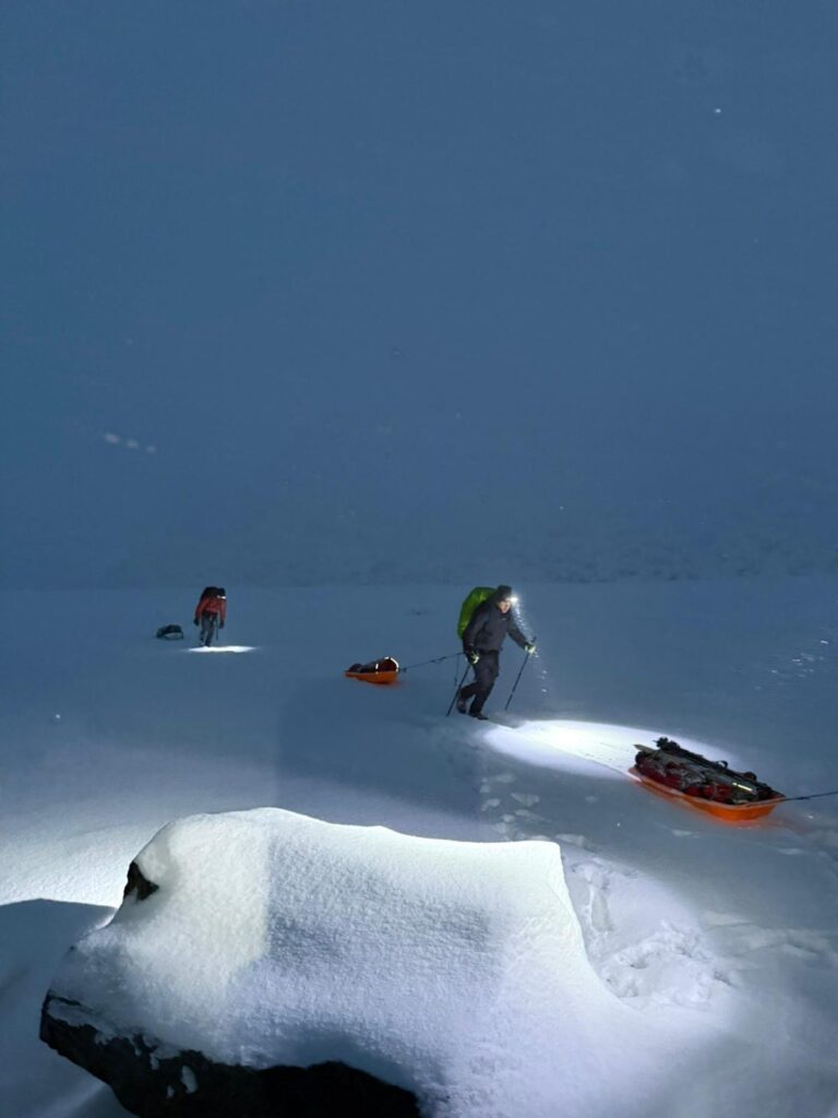 Pulling sleds on one night in the Arctic with Backyard Svalbard