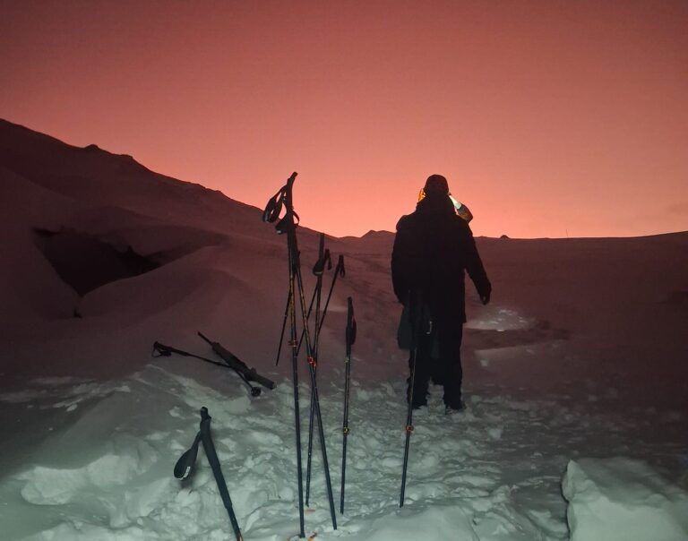 Walk on a glacier with snowshoes and enjoy the beutiful scenery when the sun returns