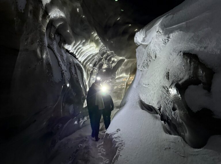 Hike to ice cave on Longyearbreen near Longyearbyen