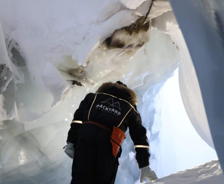 Ice cave sculptures and beautiful surroundings on Svalbard