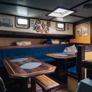 Interior lounge on Saeftinghe ski expedition ship with Backyard Svalbard