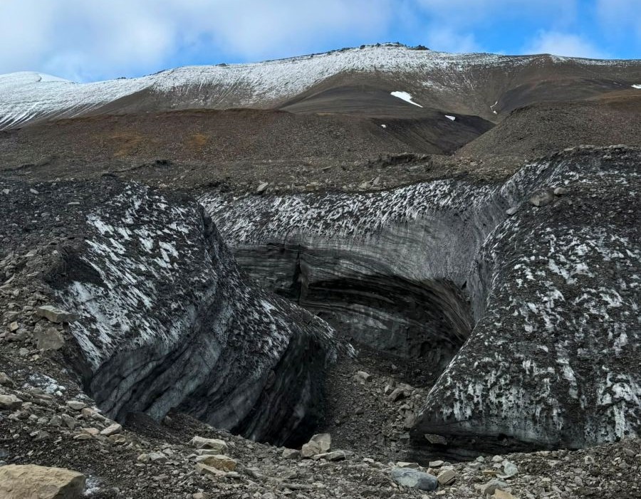 Glacial meltwater channels on the Svalbard glacier hiking