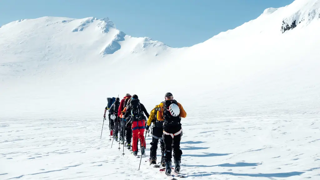 Backcountry skiers on the ascent for ski touring on Svalbard
