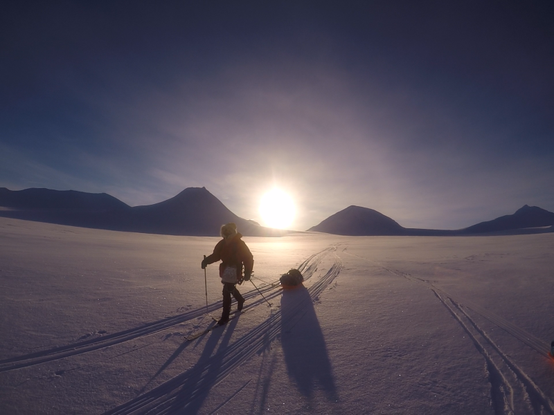 Skiier crossing the Arctic wilderness on Svalbard for the greatest ski crossing expedition