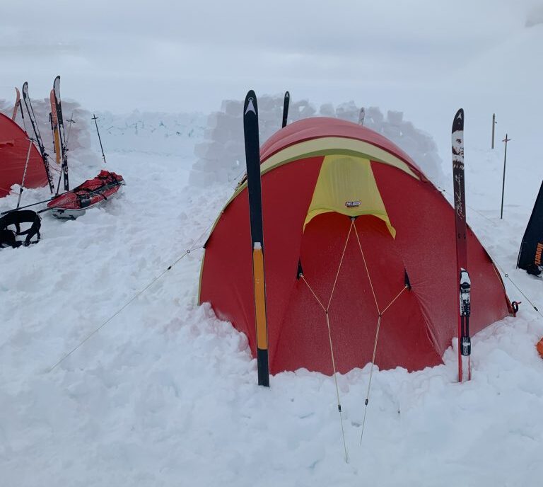 Tent pitched for ski expedition with Backyard Svalbard