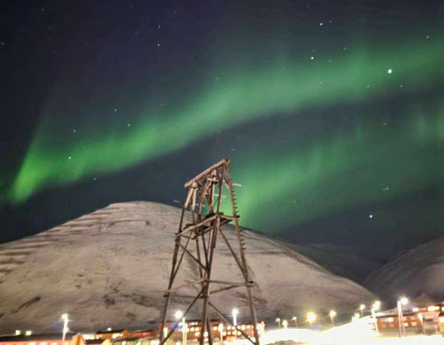Northern lights over Longyearbyen town