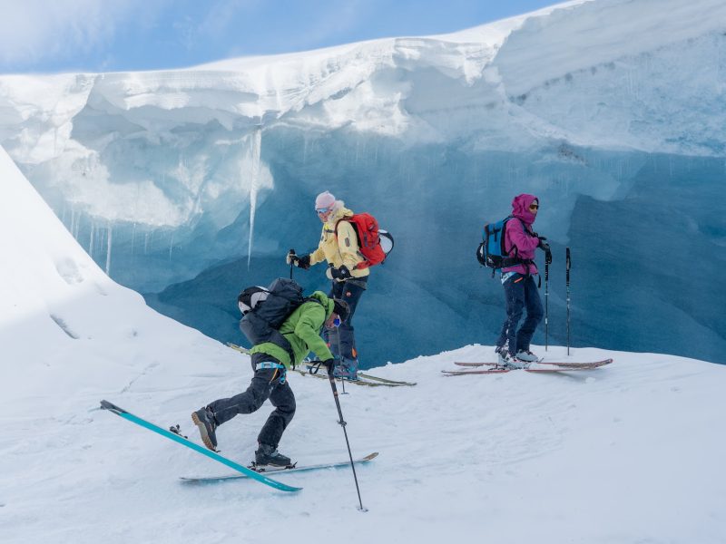 Massive glacier wals and ice caves viewed during our 8-day cruise for ski and sailboat journey in Svalbard