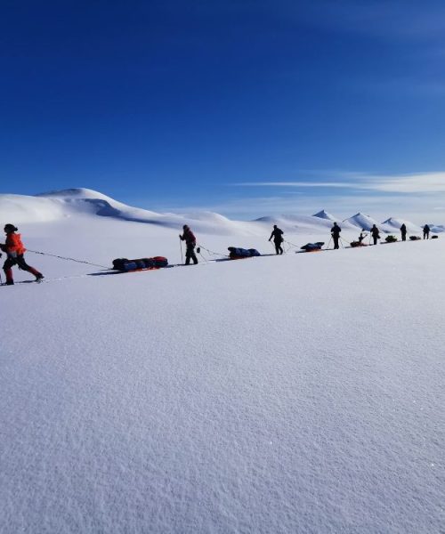 Explore Nordenskiöld Land national Park on this weekend ski traverse in April